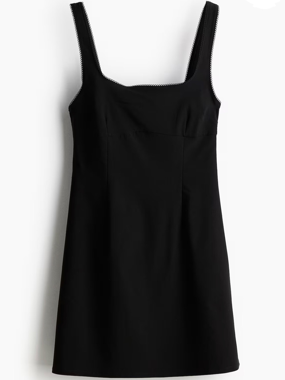 H&M Square Neck Picot Trim Mini Dress in Black - Description!